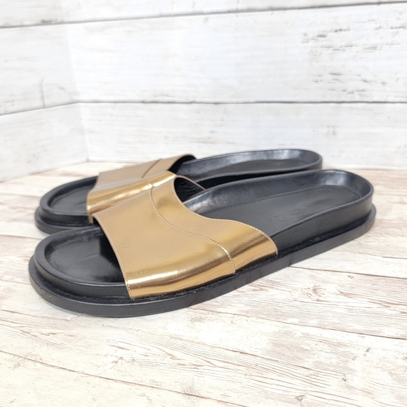 Jil Sander Black & Gold Mirrored Leather Slides - size 39 - Picture 4 of 13